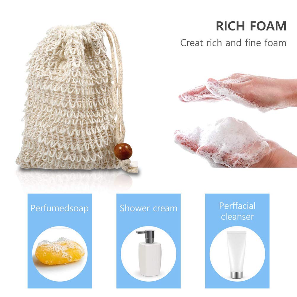 BUYGOO 20 Pack Soap Exfoliating Bag, Natural Soap Saver Hand Made Sisal Mesh Soap Bag Bar Soap Bag with Drawstring for Bath & Shower Use