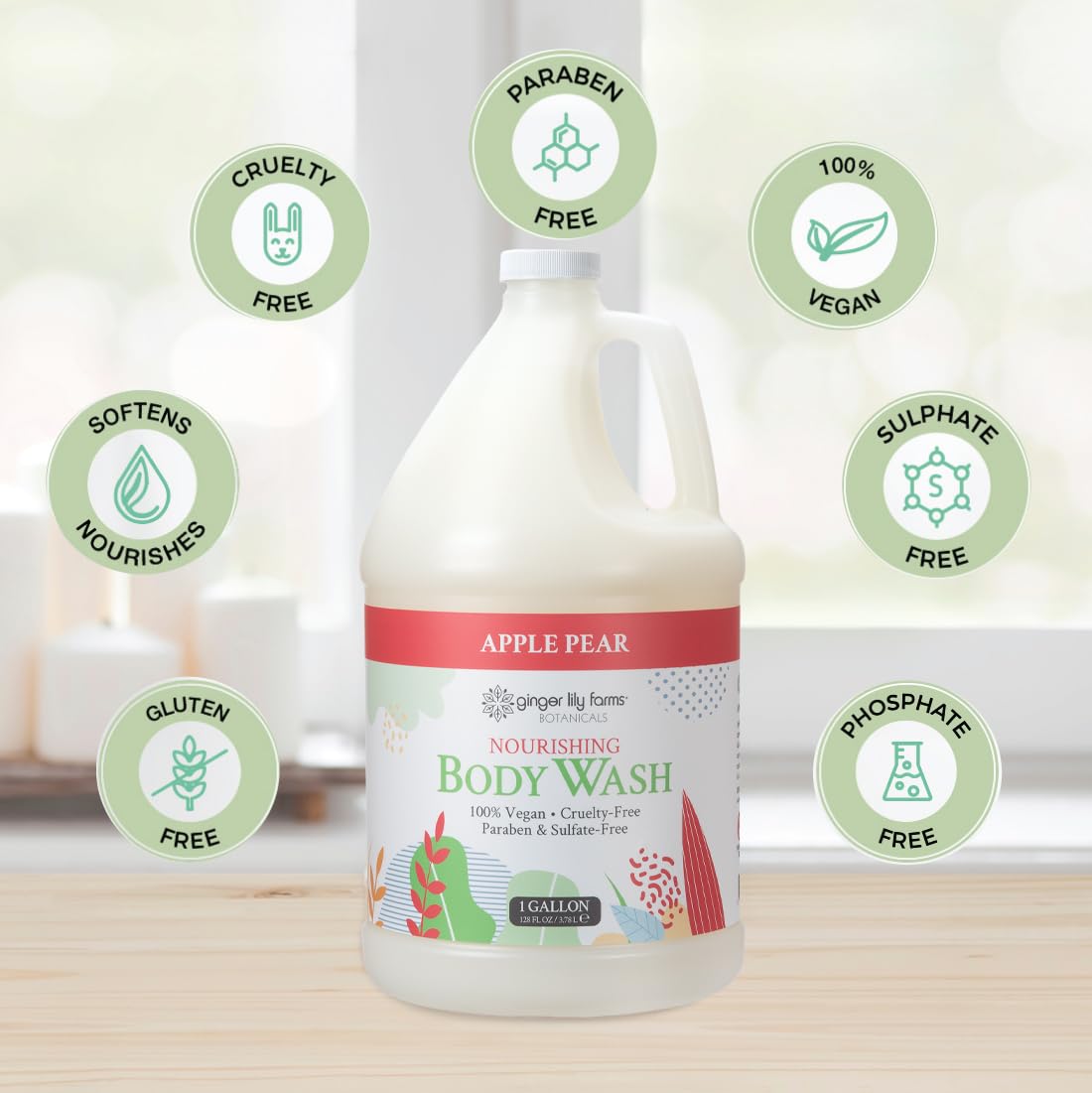 Ginger Lily Farms Botanicals Nourishing Body Wash, 100% Vegan & Cruelty-Free, Apple Pear Scent, 1 Gallon Refill (128 fl oz) Beauty & Personal Care Ginger Lily Farms