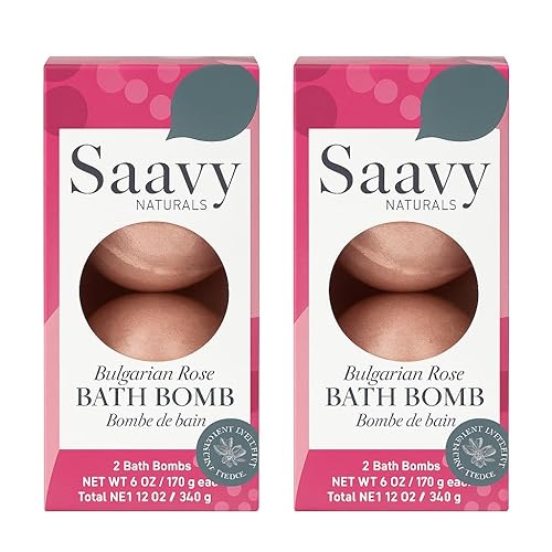 Saavy Naturals Bath Bombs, Indulgent Bulgarian Rose Scent, Gentle Moisturizig Formula, Foaming Fizz Bubbles, Gift for Women and Kids, 6 Oz Each, 2…