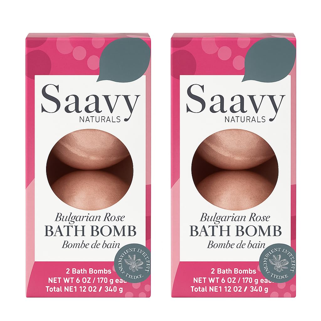 Saavy Naturals Bath Bombs, Indulgent Bulgarian Rose Scent, Gentle Moisturizig Formula, Foaming Fizz Bubbles, Gift for Women and Kids, 6 Oz Each, 2…
