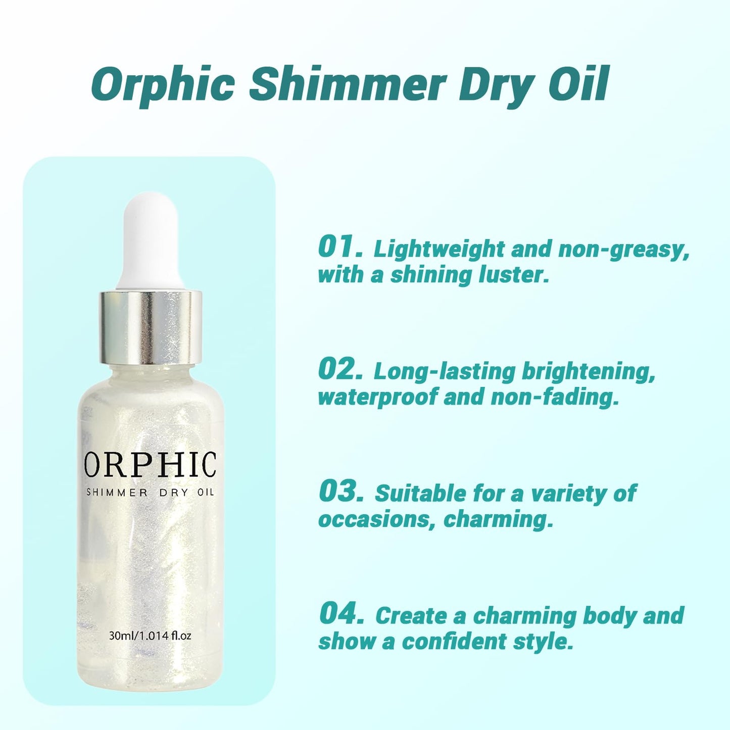 Orphic Shimmer Dry Oil, Body Glitter Oil Liquid Highlighter, Fast-Absorbing Face Brighten, Beauty Glowing Oils, Makeup Sparkle Shine Long Lasting