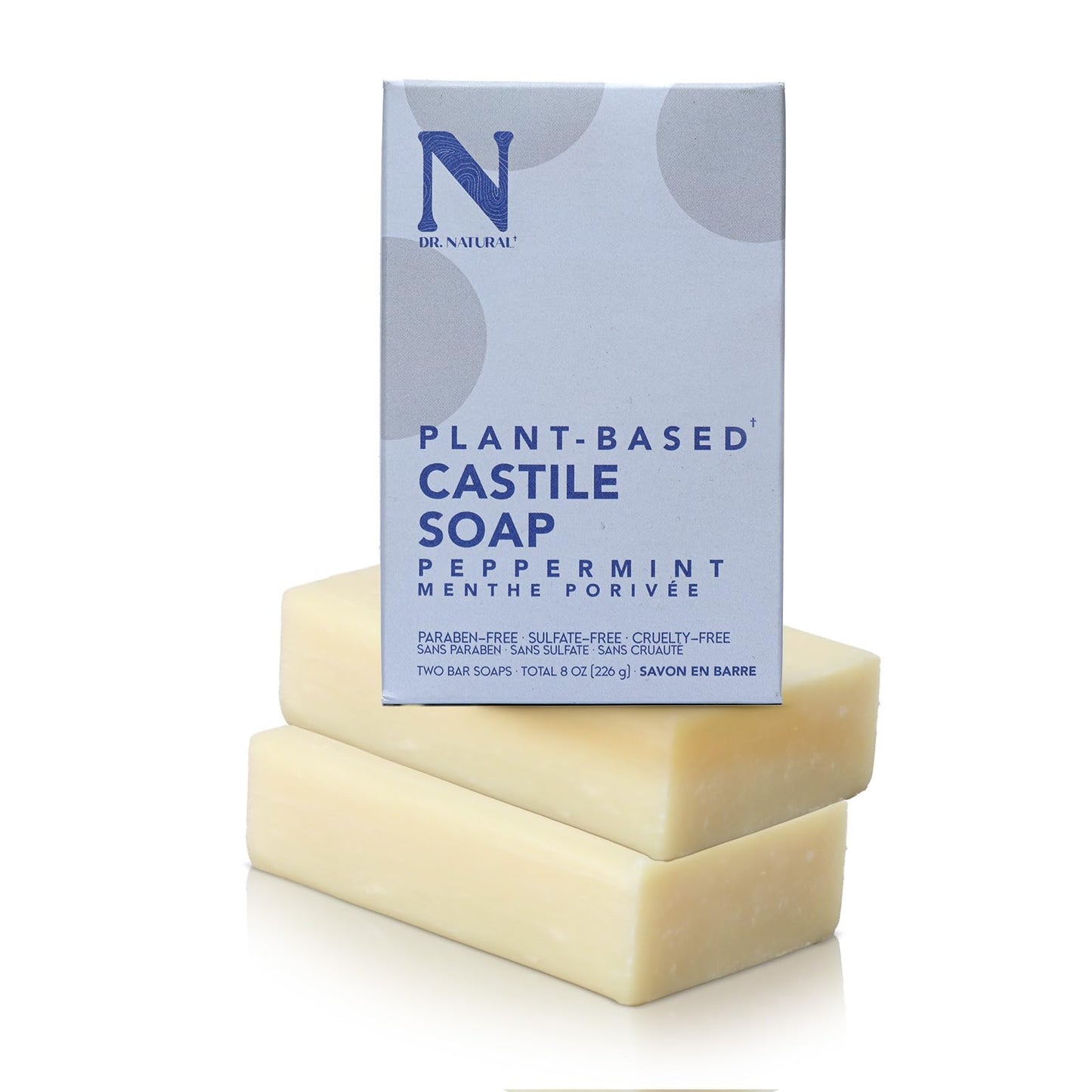 Dr. Natural Castile Bar Soap - Multipurpose Soap Bar with Anti-Acne Properties - For Face, Body, Hair - Sensitive Skin Body Wash - Peppermint - 2 pcs