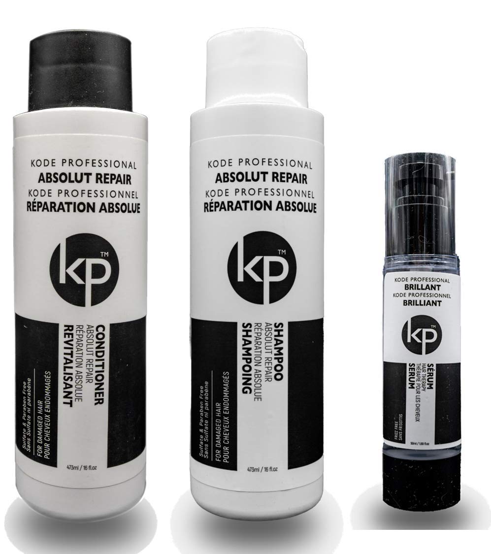 3PC Bundle: Kode Professional Absolut Repair Shampoo, Conditioner and 50ml Brilliant Serum (16oz Serum Kit)