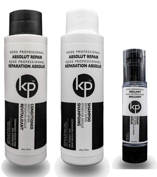 3PC Bundle: Kode Professional Absolut Repair Shampoo, Conditioner and 50ml Brilliant Serum (16oz Serum Kit)
