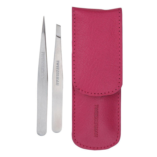 Tweezerman Petite Tweeze Set with Travel Case - Point and Slant Tweezers, Tweezers for Travel (Assorted Colors) Beauty and Personal Care Tweezerman
