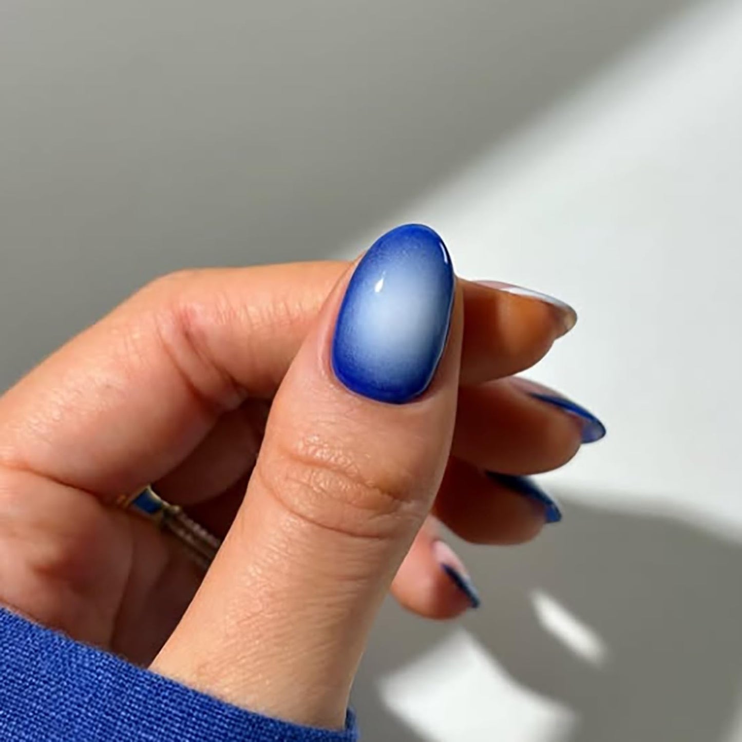 French Press On Nails Short Almond Fake Nails With Blue Flower Design Glue On Nails Pink Glossy False Nails Full Cover Reusable Acrylic Nails Beauty and Personal Care Posyofet