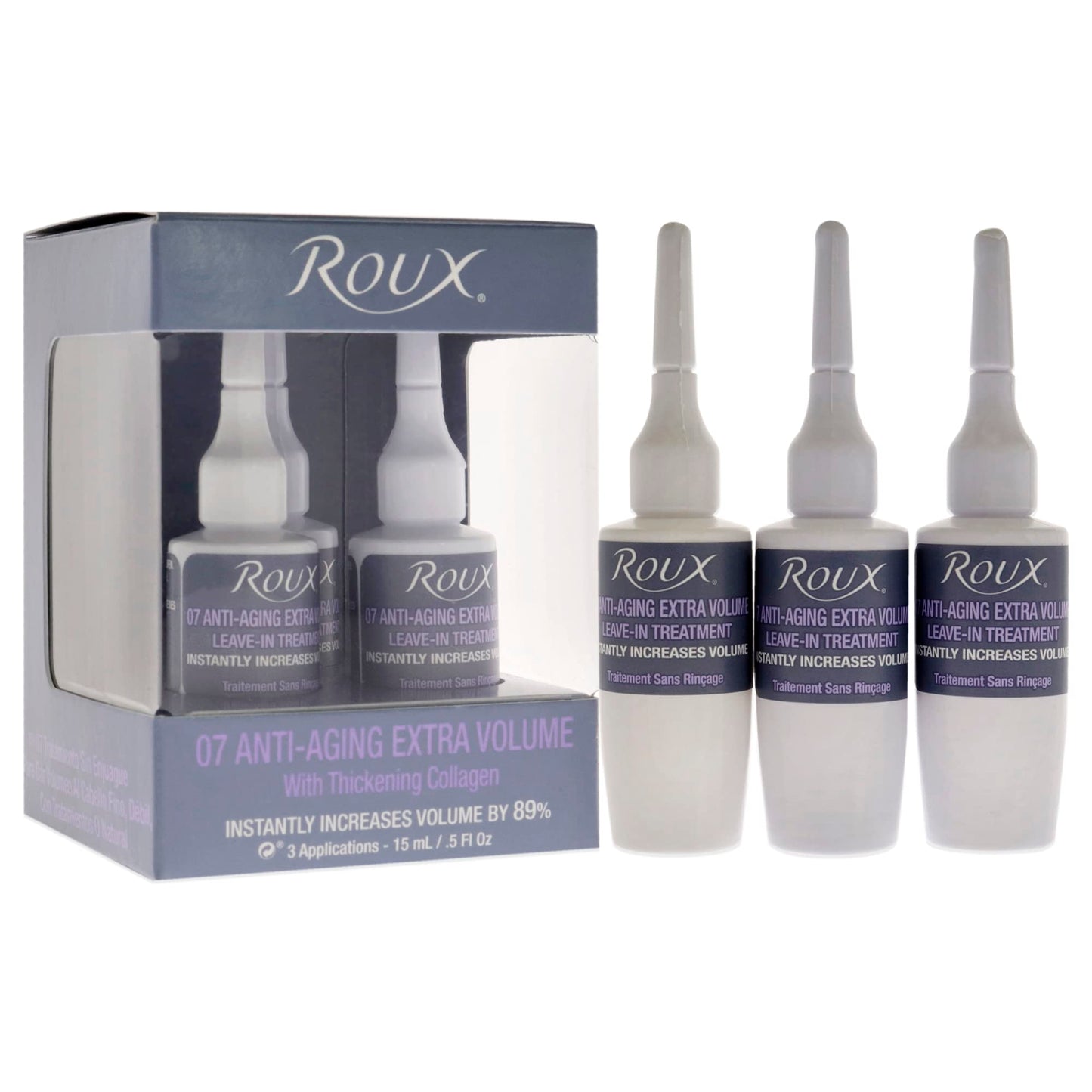 Roux Collagen Leave in Treatment, Anti Aging Ampolletas 07 Anti-Aging Extra Volume Formula, 3 Count, .5 Fl Oz Each