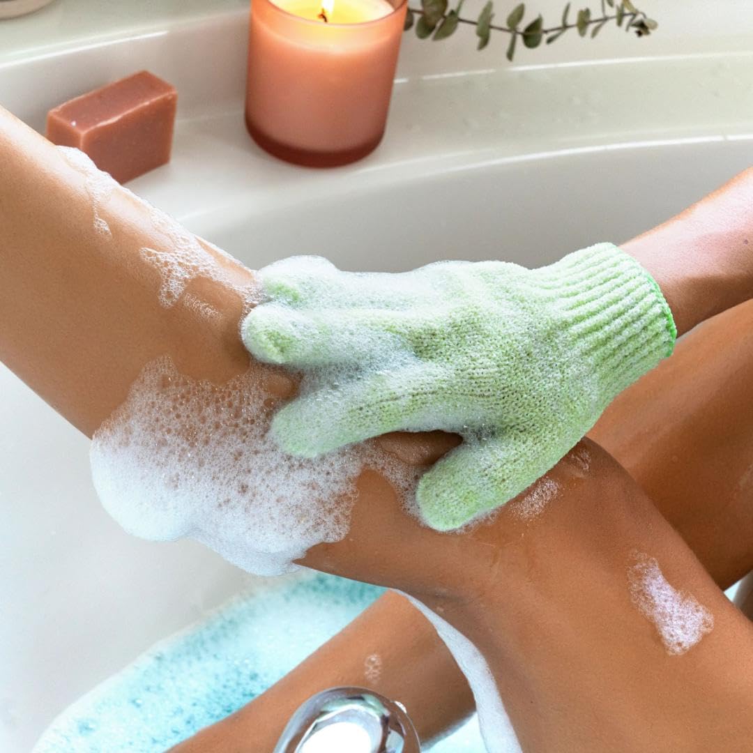 EcoTools Bath + Shower Gloves 6 Pack, Exfoliating Gloves Remove Dead Skin & Cleanse The Whole Body, Bath Gloves To Scrub & Hydrate, Self-Tanner
