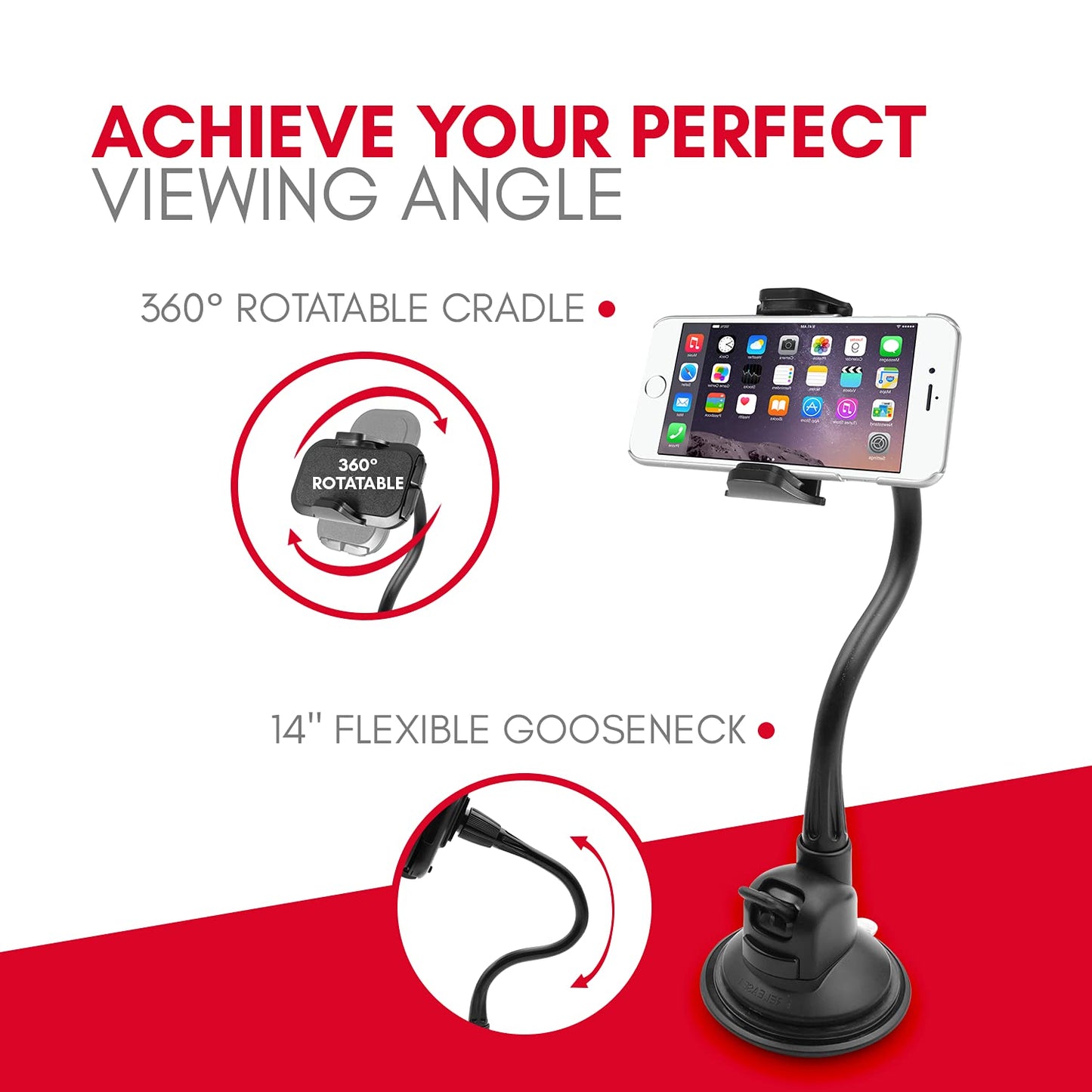 Macally Windshield Phone Mount for Car, Super Strong Suction Cup Phone Holder for Truck - Universal Gooseneck Window Phone Mount for Car, Compatible…