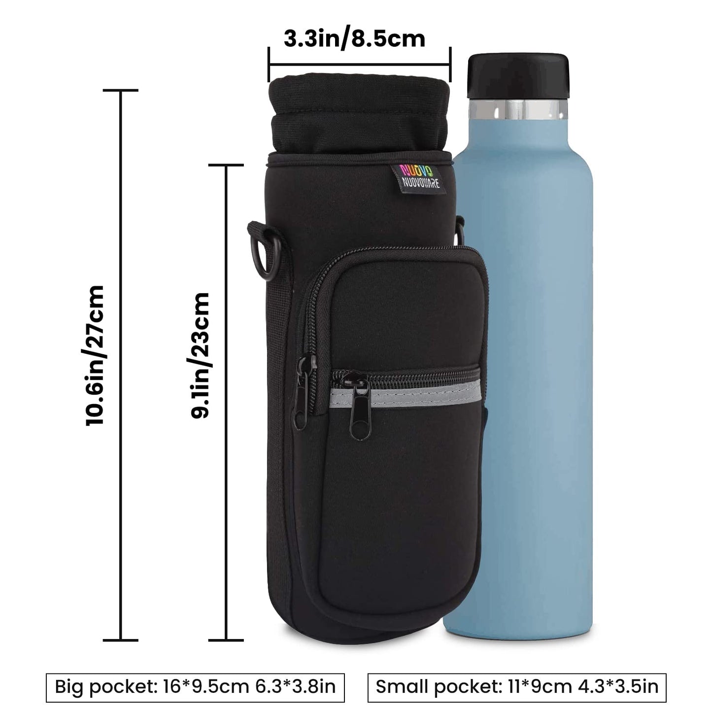 Nuovoware Water Bottle Carrier Bag, 25oz/32oz Bottle Pouch Holder, Adjustable Shoulder Hand Strap 2 Pocket Sling Neoprene Sleeve Sports Accessories…