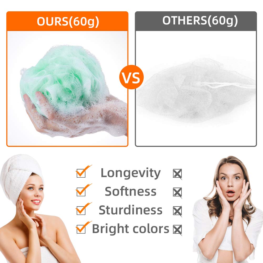 Novosun Loofah Bath Sponge Luffa Loofa Body Scrubber Soft Mesh Pouf Wash Puff Shower Puff Shower Ball Exfoliating Shower Sponge Pack of 4 (60g/pcs)