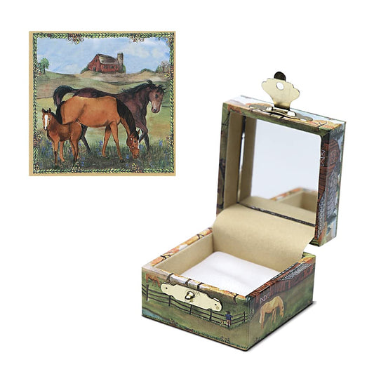 Enchantmints Treasure Chest & Kids Jewelry Box | Tiny Jewelry Chest With Mirror and Soft Satin Cushion | Horse Ranch Original Watercolor Art Design…