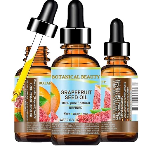 GRAPEFRUIT SEED OIL. 100% Pure / Natural / Undiluted /Refined COLD PRESSED CARRIER OIL (Not Essential Oil). 0.5 Fl.oz.- 15 ml. For Skin, Hair and Lip