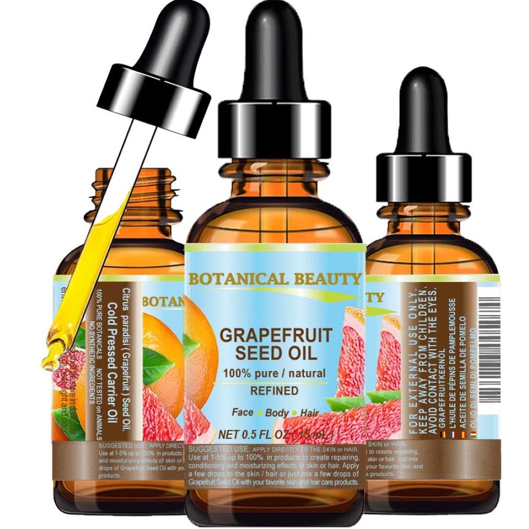 GRAPEFRUIT SEED OIL. 100% Pure / Natural / Undiluted /Refined COLD PRESSED CARRIER OIL (Not Essential Oil). 0.5 Fl.oz.- 15 ml. For Skin, Hair and Lip