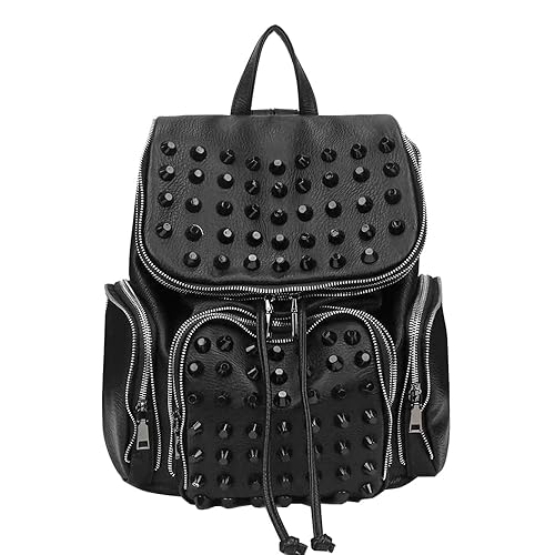 Downupdown Studded Backpacks for Women and Men Leather Flap Rivet Backpack knapsack Ladies Casual Daypack Shoulder Bag Cool Zipper Backpack with Top…