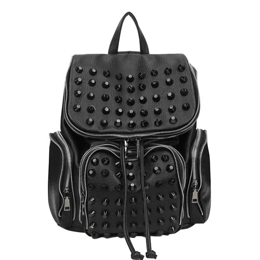 Downupdown Studded Backpacks for Women and Men Leather Flap Rivet Backpack knapsack Ladies Casual Daypack Shoulder Bag Cool Zipper Backpack with Top…