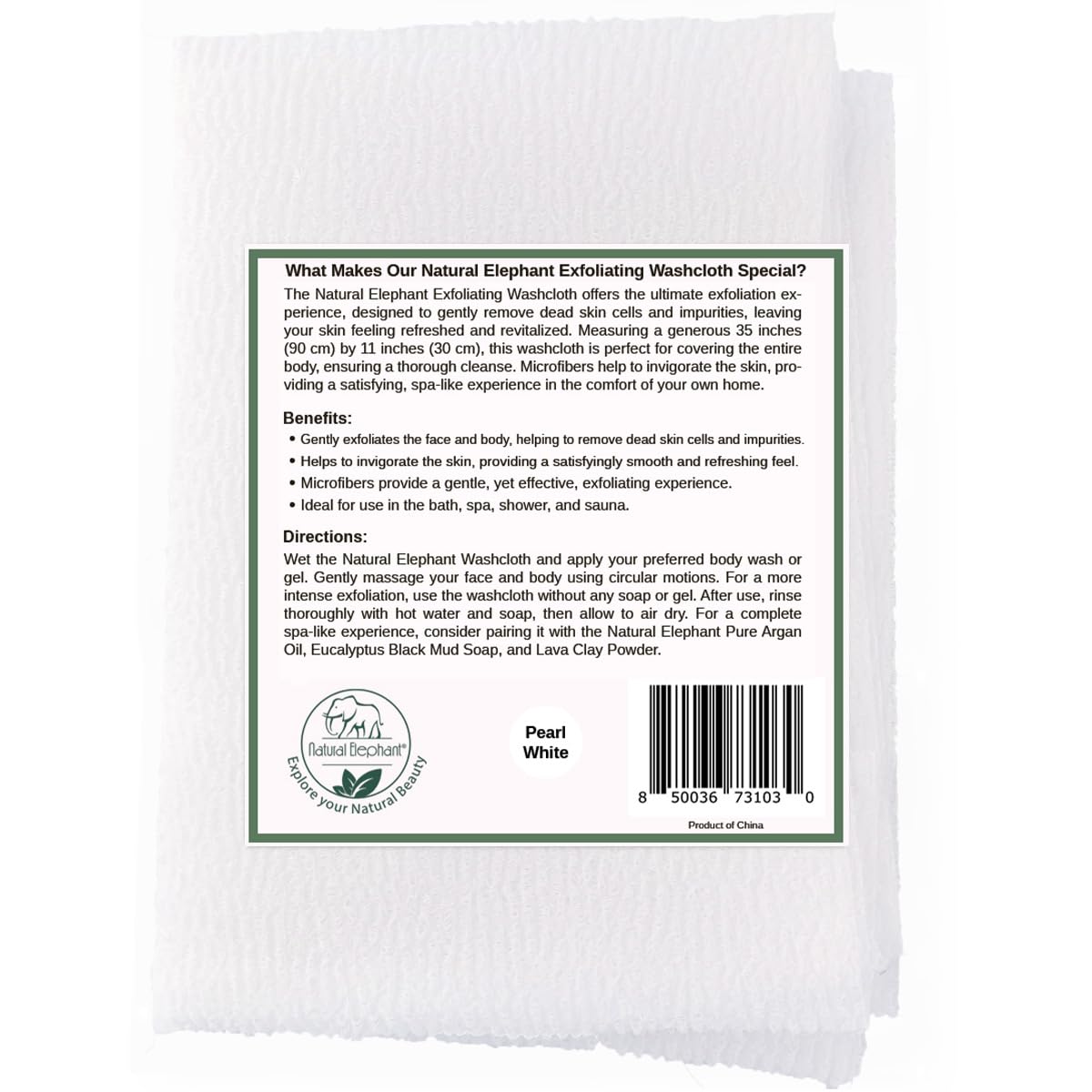 Natural Elephant Exfoliating Washcloth - Pearl White Japanese Shower Scrubber for Body - Single Washcloth for Gentle Skin Exfoliation (2 Pack (2 Beauty and Personal Care Natural Elephant