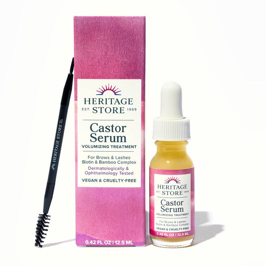 HERITAGE STORE Castor Oil Serum Volumizing Treatment for Fuller, Longer Looking Eyelashes, Bold Brows - Ophthalmology Tested Lash Serum w/Organic