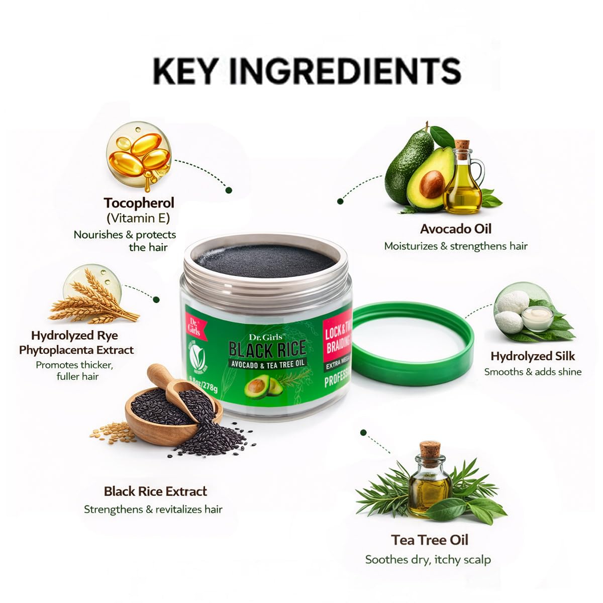 Dr Girls Super Grow Loc & Twists Braiding Conditioning Gel/9.8oz/ Extra Mega Hold (Avocado + Tea Tree)
