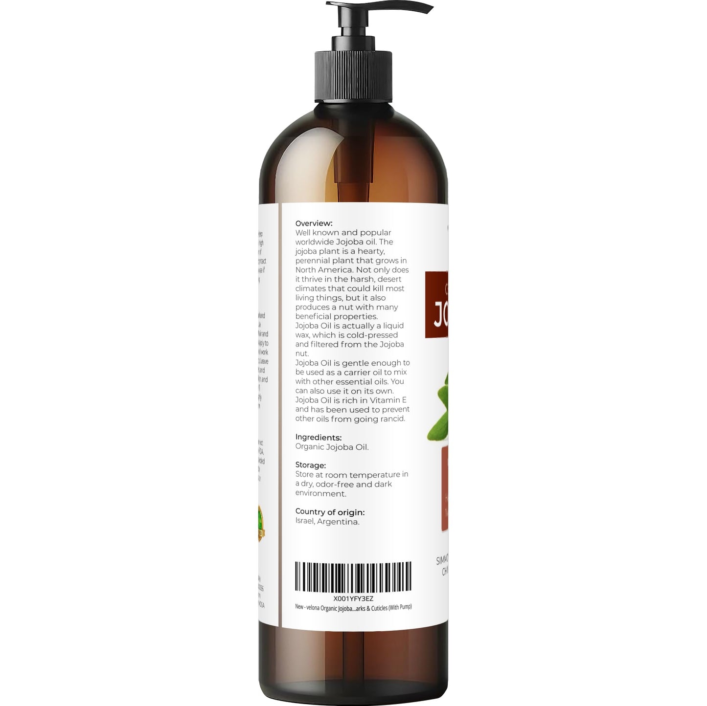 velona Jojoba Oil USDA Certified Organic - 8 fl oz (With Pump) | 100% Pure and Natural | Golden, Unrefined, Cold Pressed, Hexane Free | Moisturizing