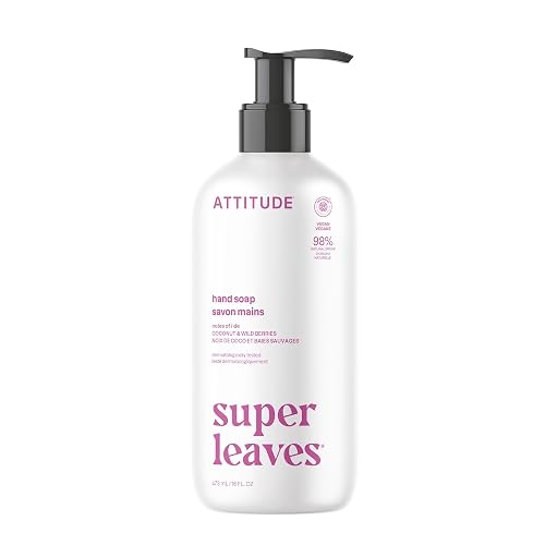 ATTITUDE Liquid Hand Soap, EWG Verified, Plant and Mineral-Based, Vegan Personal Care Products, Coconut & Wild Berries Scent, 16 Fl Oz