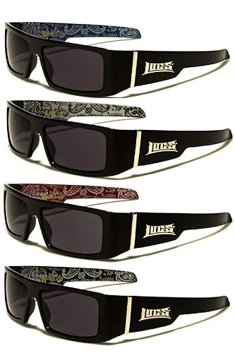 Locs Gangsta Sunglasses Various Combos 58 Style (4 Pack Blue, Red, White, Silver Bandana)