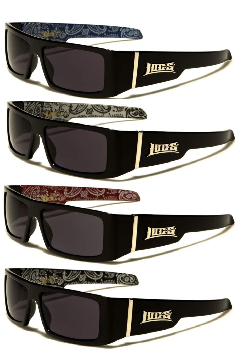 Locs Gangsta Sunglasses Various Combos 58 Style (4 Pack Blue, Red, White, Silver Bandana)