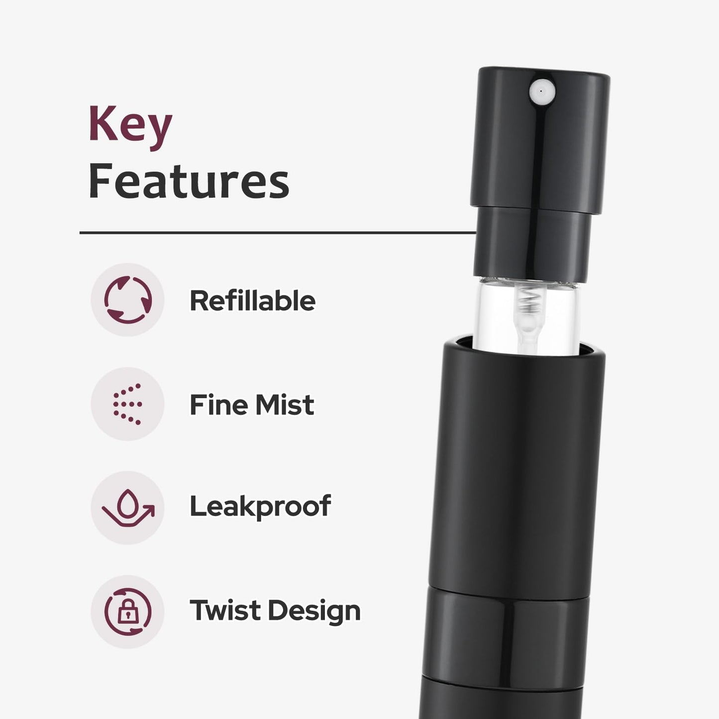 LISAPACK 8ML Atomizer Perfume Spray Bottle for Travel (3 PCS) Empty Cologne Dispenser, Portable Sprayer Travel Essentials for Men and Women (Black) Beauty and Personal Care LISAPACK