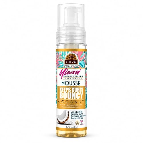 OKAY Miami South Beach Curls Curl Enhancer Mousse 7.5 oz - Lightweight Curl Defining Hair Styling Foam with Coconut Oil & Aloe Vera for Frizz Control
