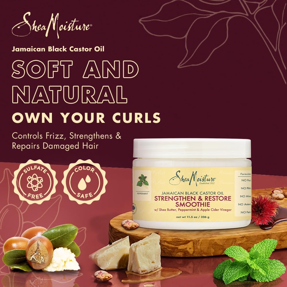 Shea Moisture Jamaican Black Castor Oil Strengthen & Restore Smoothie Cream for Unisex, 12 Ounce