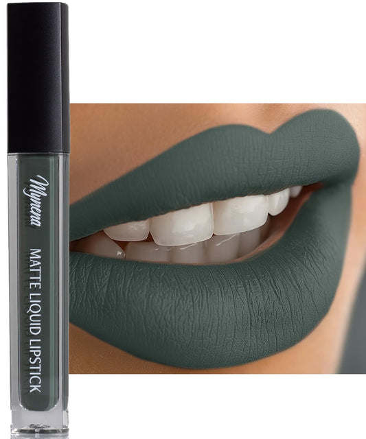 Mynena Matte Liquid Lipstick Army Green | Long-Lasting Comfort | Smudge-Proof Transfer-Resistant Vegan & Cruelty-Free | Full Coverage Non-Drying True