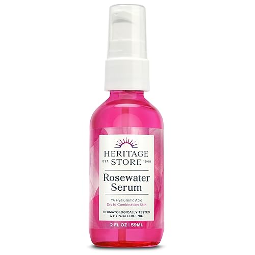 HERITAGE STORE Rosewater Facial Serum, 1% Hyaluronic Acid - Deep Hydration for Dry/Combination Skin Care - Minimizes Look of Fine Lines and Wrinkles