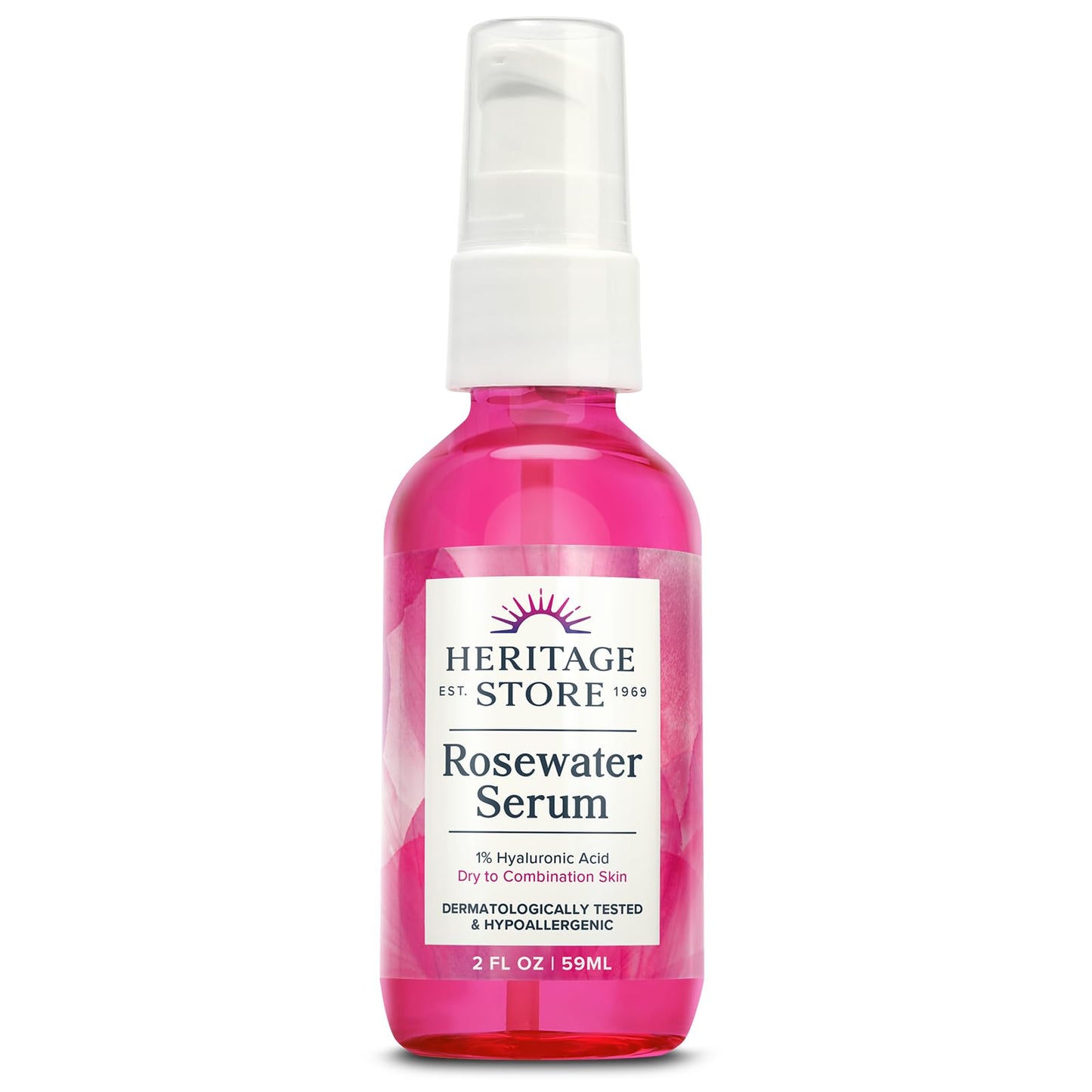 HERITAGE STORE Rosewater Facial Serum, 1% Hyaluronic Acid - Deep Hydration for Dry/Combination Skin Care - Minimizes Look of Fine Lines and Wrinkles