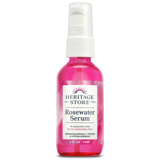 HERITAGE STORE Rosewater Facial Serum, 1% Hyaluronic Acid - Deep Hydration for Dry/Combination Skin Care - Minimizes Look of Fine Lines and Wrinkles