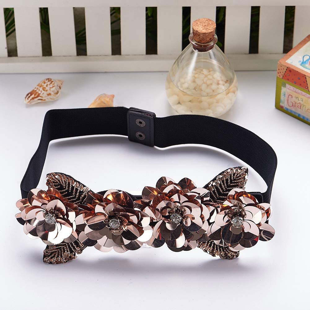 Ulalaza Sparking Rhinestone Crystal Women's Elastic Wide Skinny Waist Stretch Belt for Dress