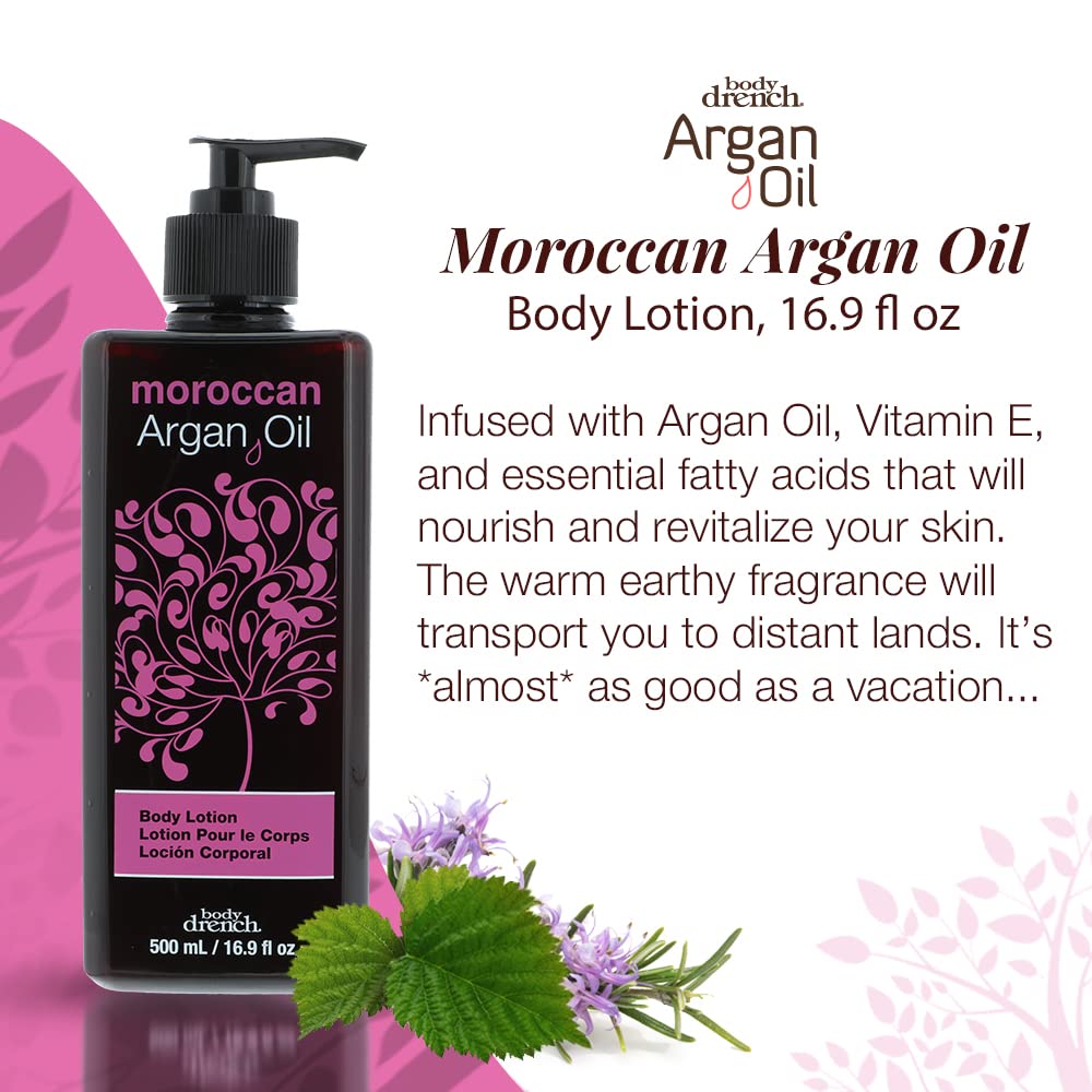 Body Drench Argan Oil Body Lotion - Hydrating & Moisturizing Lotion for Dry Skin with Moroccan Oil, Softens and Smooths Skin, 16.9 fl oz
