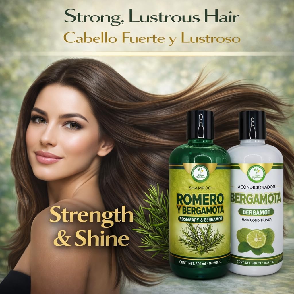 Romero & Bergamota (Rosemary & Bergamot)Shampoo and Conditioner Set-16.9 fl oz Each (500ml) - Botanical Hair Care Duo - Hydrates, Enhances Shine