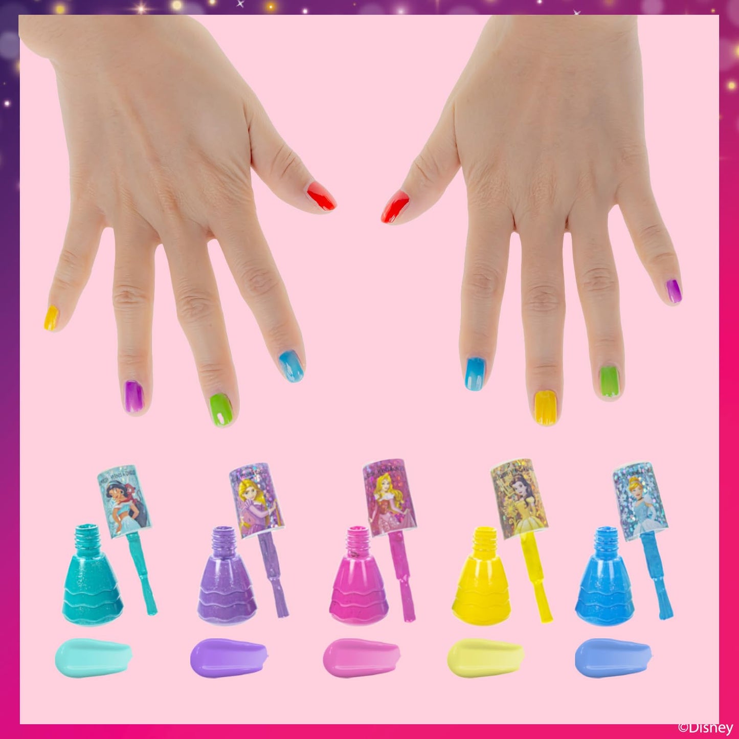 Townley Girl Disney Princess Non-Toxic Water-Based Peel-Off Quick Dry Nail Polish with Nail Separators|Gift Kit Set for Kids Girls|14 Pc Set - Perfect