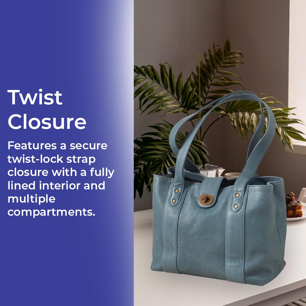 Twist Lock Leather Bag for Women, Ladies Shoulder Purse, Handbag with Multiple Pockets, Magnetic Snap Closure