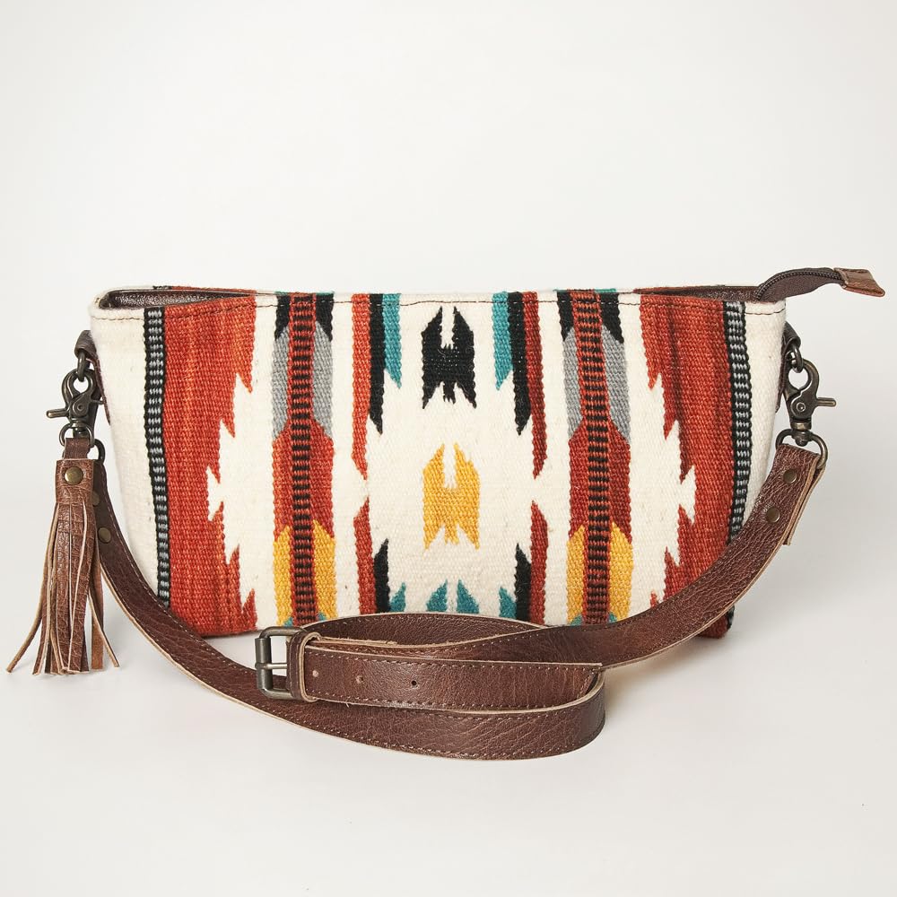 American Darling Cross Body Saddle Blanket Fabric Genuine Leather Western Women Bag | Black Handbag Purse Crossbody for Cute