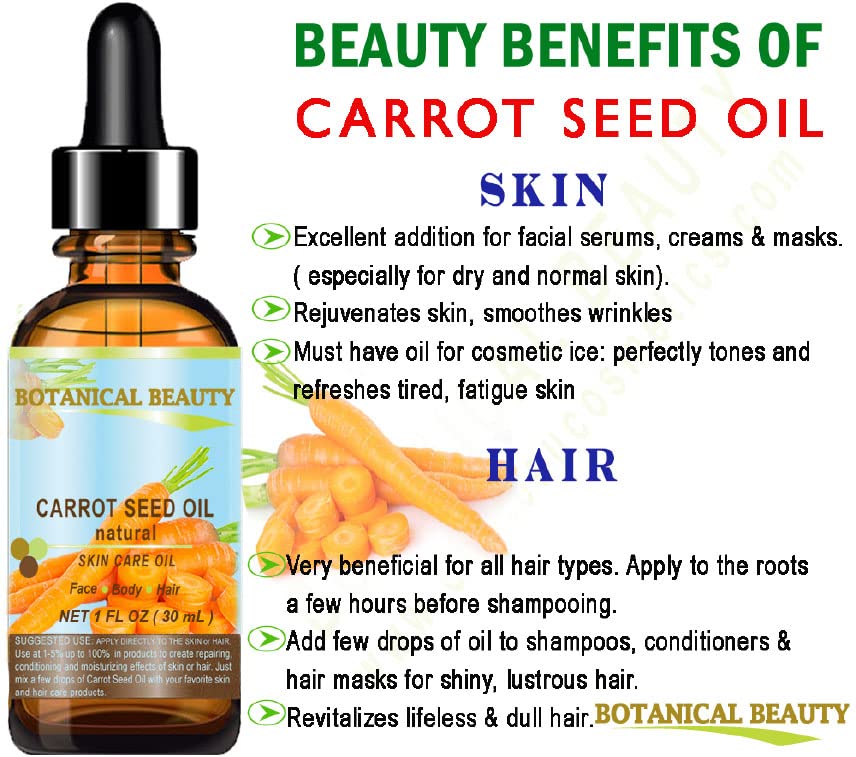 CARROT SEED OIL 100 % Natural Cold Pressed Carrier Oil. 2 Fl.oz.- 60 ml. Skin, Body, Hair and Lip Care. "One of the best oils to rejuvenate
