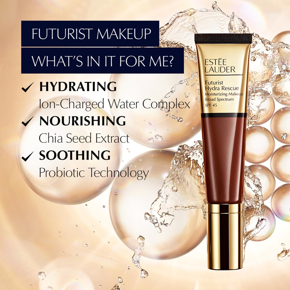 Estée Lauder Futurist Hydra Rescue Moisturizing Foundation Makeup SPF 45 for a 12-Hour Glow, 1.2 Fl Oz, 8C2 Intense Java