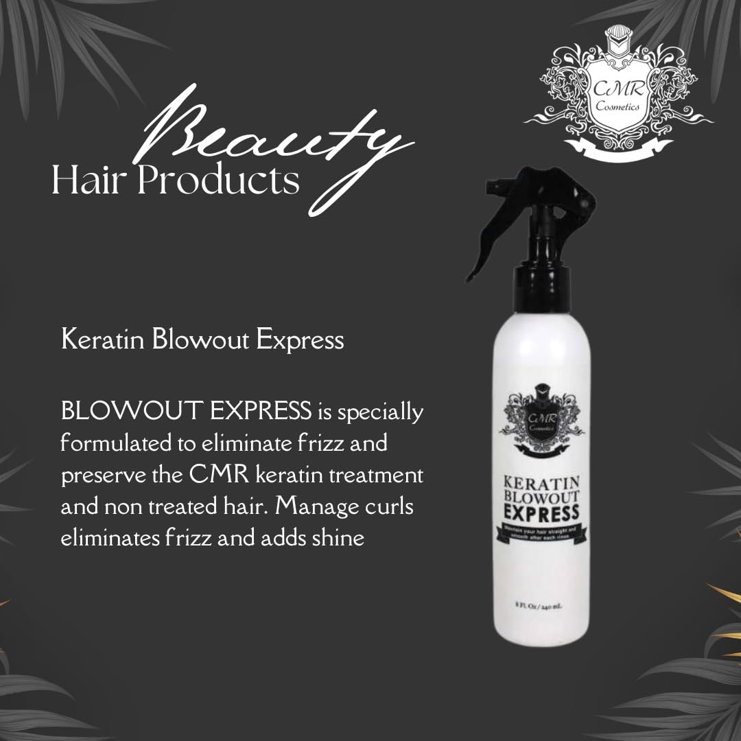 CMR COSMETICS Keratin Blowout Express Hair Smoother- CitrusScented Frizz Control & Shine for All Hair Types, Salon-Quality Straightening at Home, 8oz