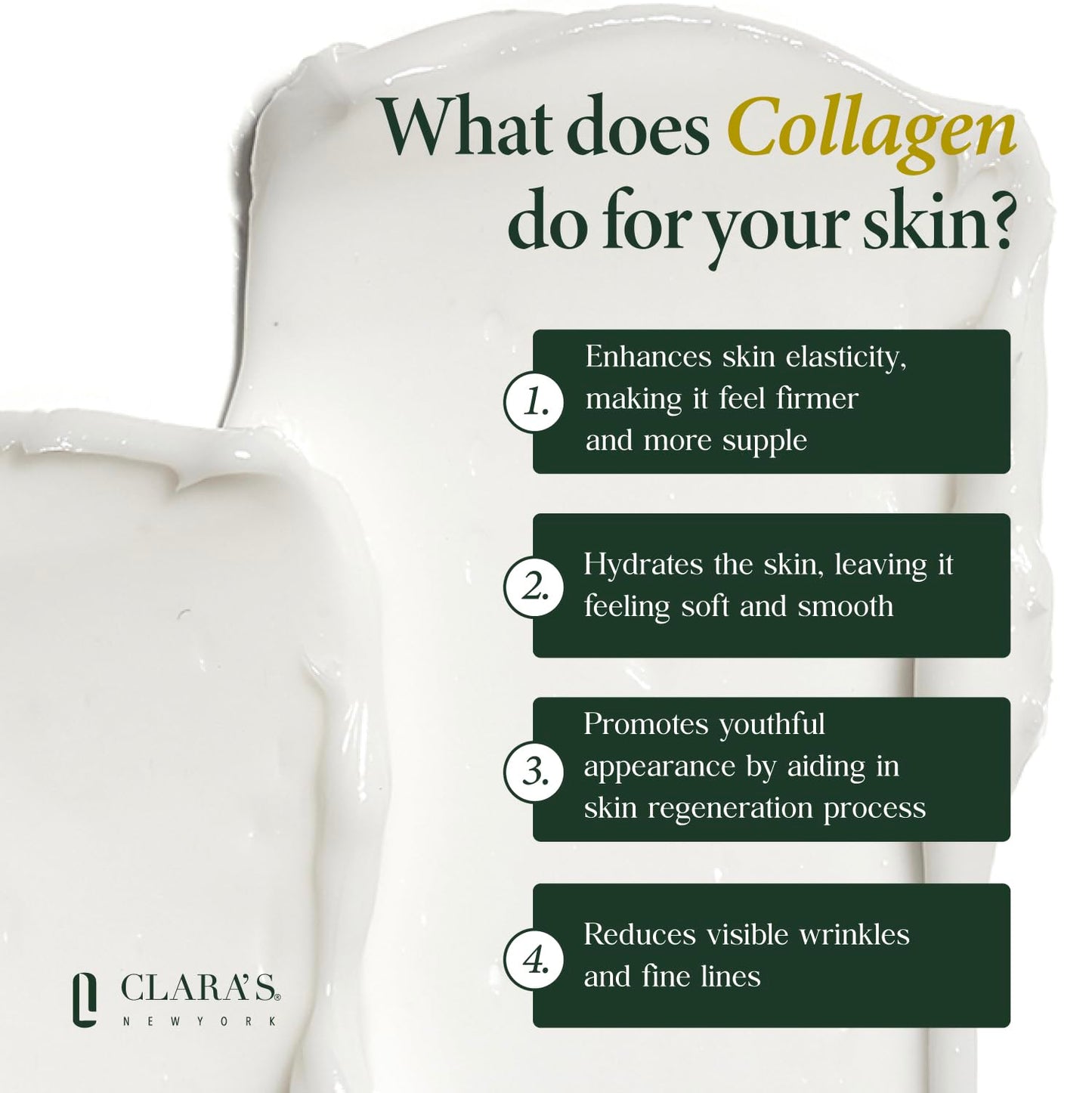 CLARA'S NEW YORK Advanced Rejuvenating Collagen Cream, Anti-Wrinkle and Made for Healthy Glowing Skin, Rich, Non-sticky, Fast-absorbing Formula 50ml