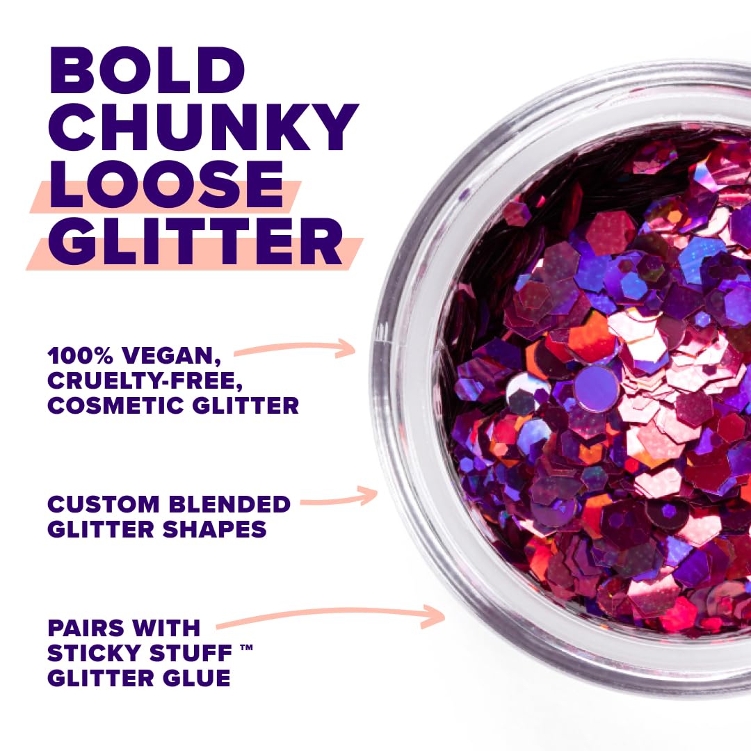 UNICORN SNOT Macro Face & Body Glitter | Cosmetic Grade Large-Particle Loose Glitter | Safe for Face, Easy Application & Removal - Zinnia (Pink)