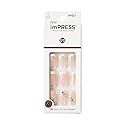 KISS imPRESS No Glue Mani Press On Nails, Design, 'My Worth', White, Short Size, Squoval Shape, Includes 30 Nails, Prep Pad, Instructions Sheet, 1