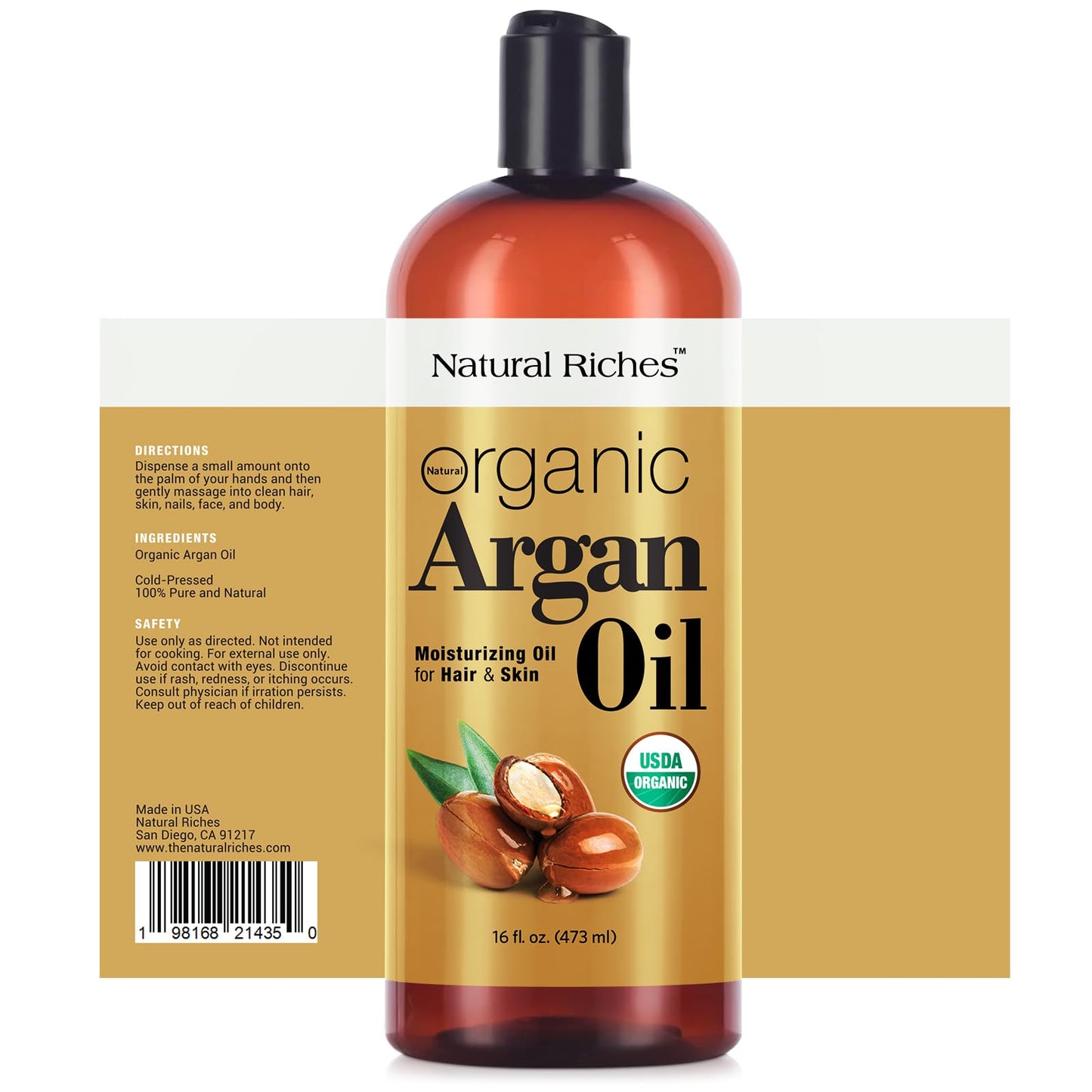 Natural Riches Organic Argan Oil of Morocco 16oz Penetrating Hair oil Deep Moisturizing Serum for Dry, Damaged & Coarse Hair pure Moroccanoil Cold