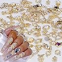 Dornail 50pcs Gold Nail Charms for Acrylic Nails, Mix Styles Shiny Pearl Alloy Nail Rhinestones Flower Butterfly Heart Star Charms for Nails Women