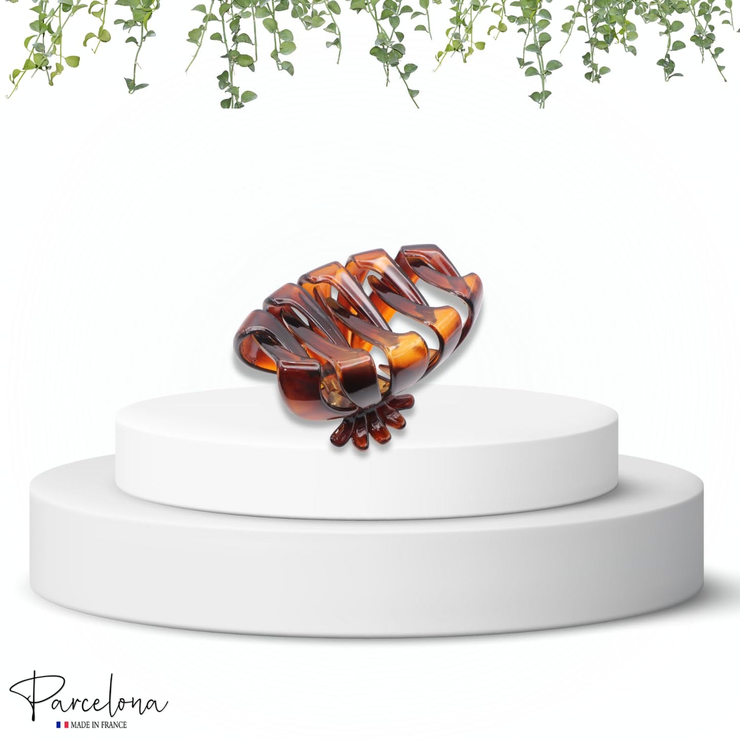 Parcelona French Fleur Medium 3.25" Wide Tortoise Shell Celluloid French Hair Claw Clips Jaw Fashion Durable and Styling Hair Accessories for Women