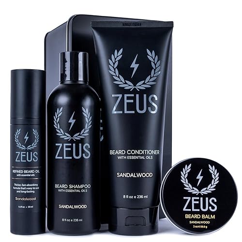 ZEUS Everyday Beard Care Kit for Men, Beard Shampoo, Conditioner, Refined Oil & Styling Balm, Softens, Hydrates, Tames & Strengthens (Made in USA)